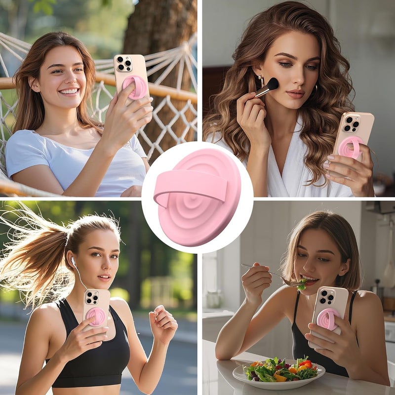 COFFKER Magnetic Phone Grip Ring Holder, Liquid Silicone Magnet Cell Phone Grip Finger Loop, Compatible with Magsafe, Back of Phone for iPhone 17/16/15/14/13/12 Series, Pink - Image 2